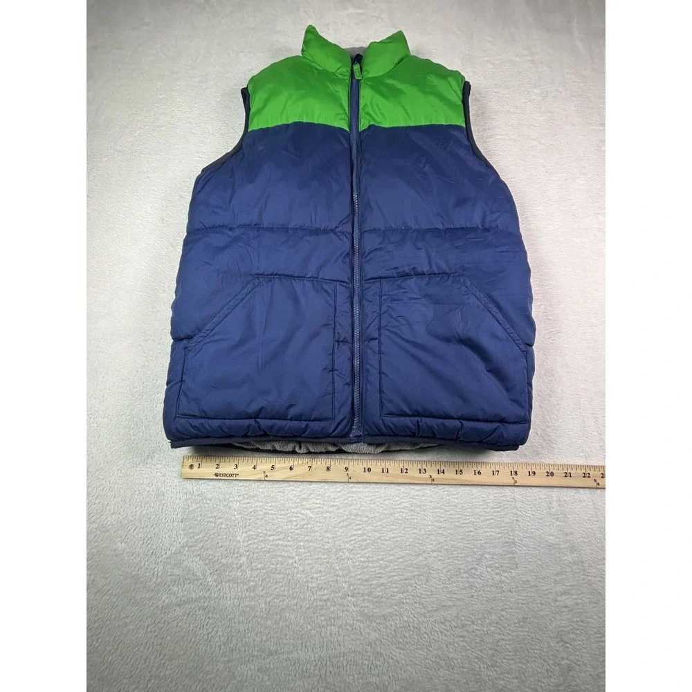Old Navy Boys Youth XL 14-16 Puffer Vest Green Navy Blue Full Zip Fleece Lined